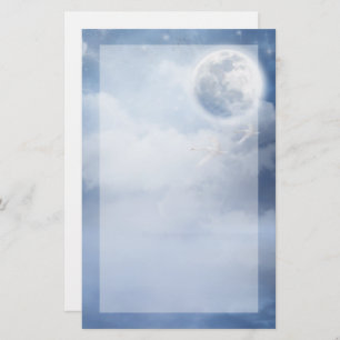 Magical Blue Sky with Flying Swans Stationery