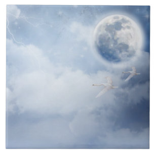 Magical Blue Sky with Flying Swans Tile