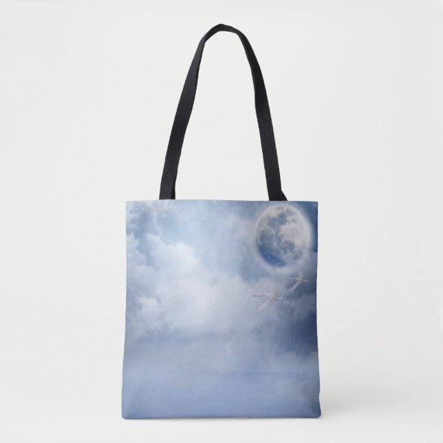 Magical Blue Sky with Flying Swans Tote Bag (Front)