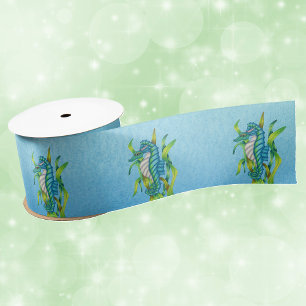 Magical Blue White sea Dragon Creature Seaweed  Satin Ribbon