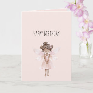 Magical Blush Pink Black Girl Fairy Birthday Card