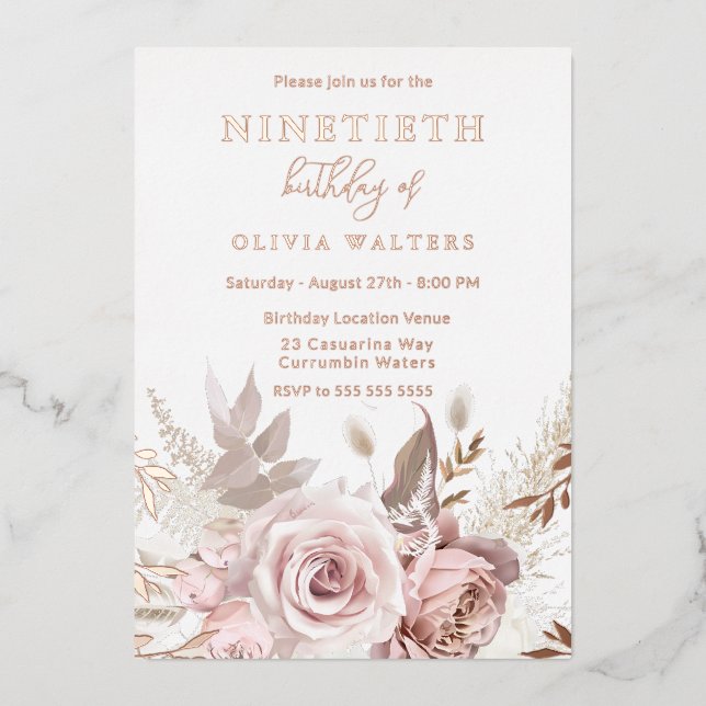 Magical Blush & Rose Floral 90th Birthday (Front)