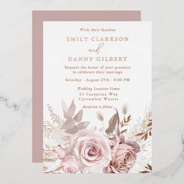 Magical Blush & Rose Floral Wedding Rose Gold (Front/Back)