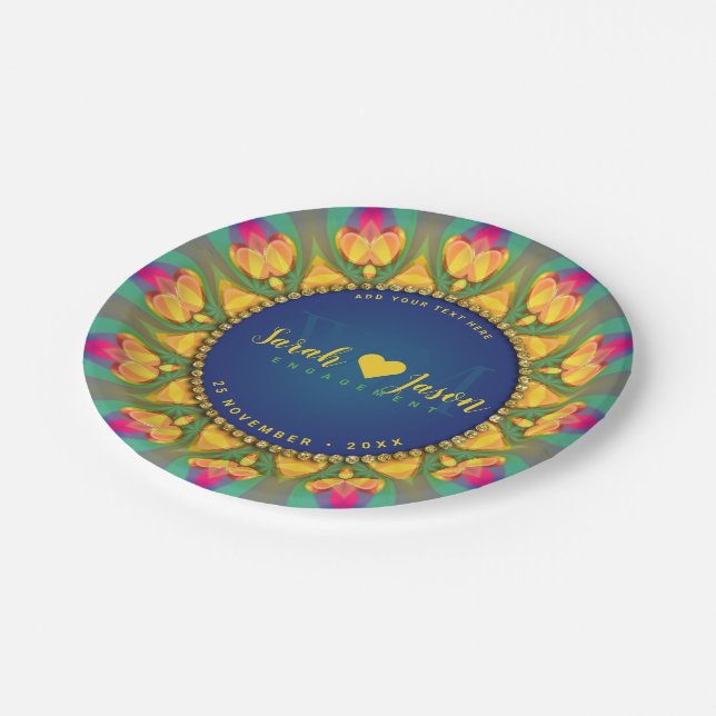 Magical Bohemian Sunflower Monogram Mandala Paper Plate (Angled)