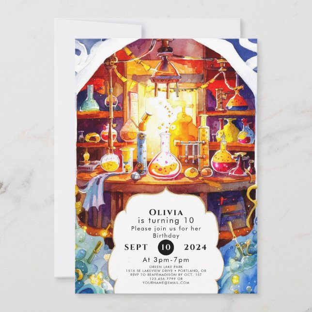 Magical Boho Lab Scientist Birthday Invitation (Front)