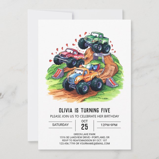 Magical Boho Monster Truck Birthday Invitation (Front)