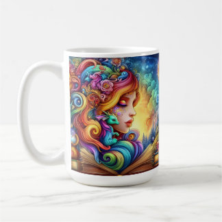 Magical Bookish Elven & Baby Dragon Fantasy World Coffee Mug