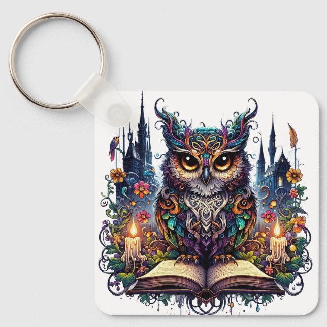 Magical Bookish Owl Keychain (Front)