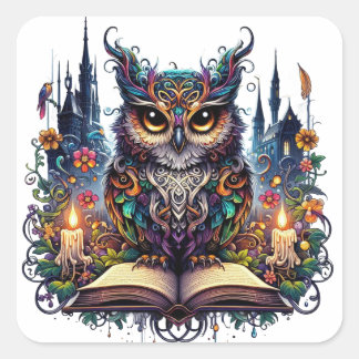 Magical Bookish Owl Square Sticker