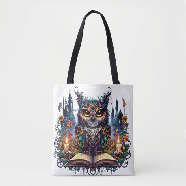 Magical Bookish Owl Tote Bag (Front)