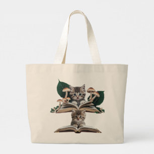 Magical Bookworm Kitten Tote Bag – Whimsical Cat 