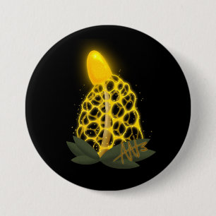 Magical Bridal Veil Sparkly Yellow Mushroom 3 Inch Round Button