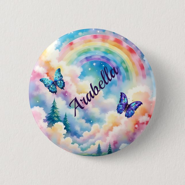 Magical Butterflies and Rainbow Colours 2 Inch Round Button (Front)