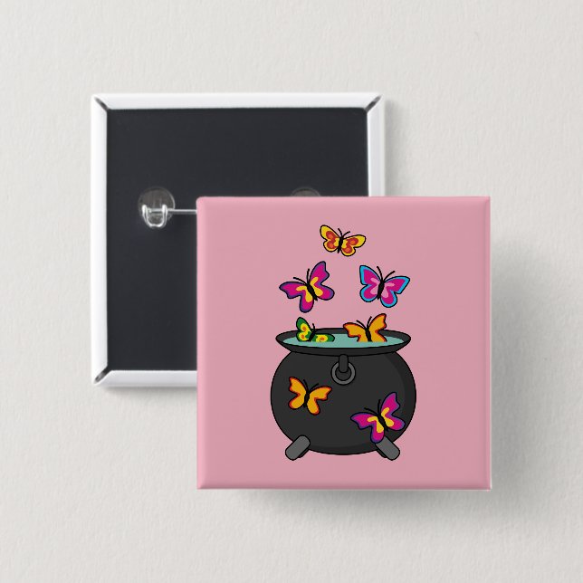Magical Butterflies from a Cauldron 2 Inch Square Button (Front & Back)