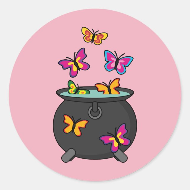 Magical Butterflies from a Cauldron Classic Round Sticker (Front)