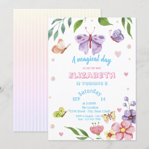 Magical Butterflies Striped Birthday Invitation