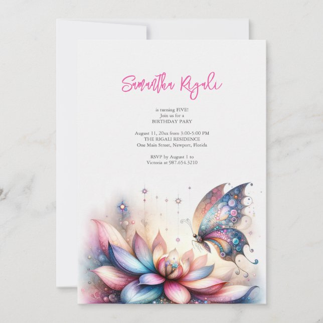 Magical Butterfly Invitations Girl's 5th Birthday (Front)
