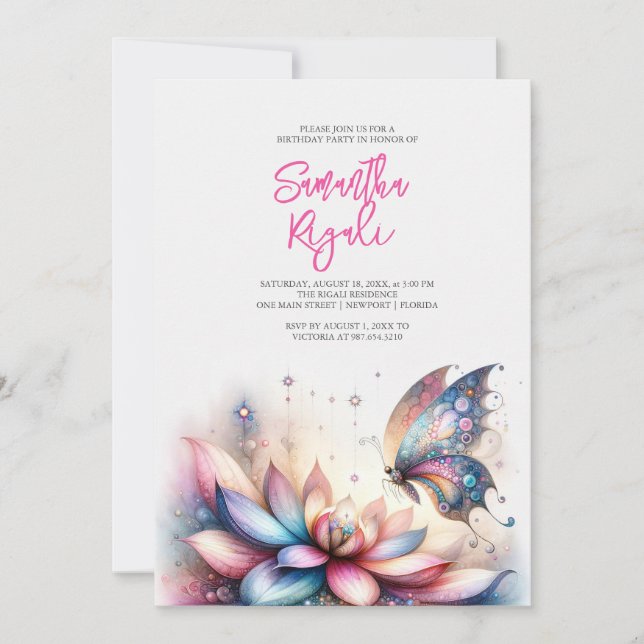 Magical Butterfly Invitations Girl's Birthday (Front)