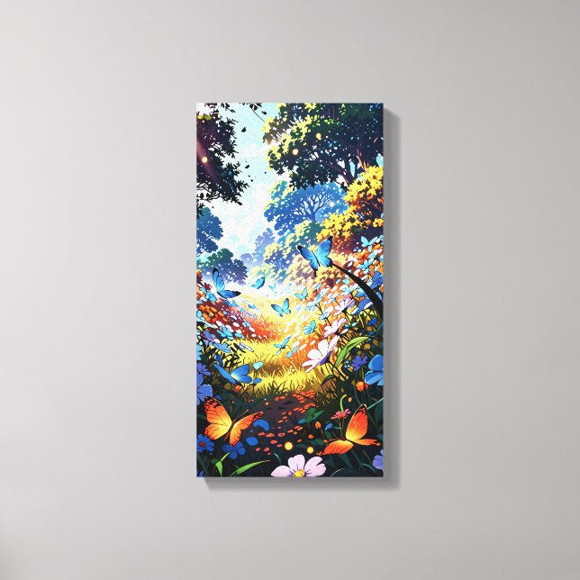 Magical Butterfly Meadow in 4K Anime Art Style Canvas Print (Front)