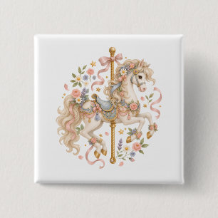 Magical Carousel Horse Floral Design 2 Inch Square Button