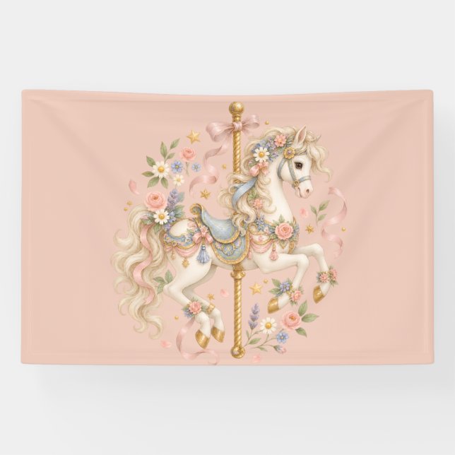 Magical Carousel Horse Floral Design Banner (Horizontal)