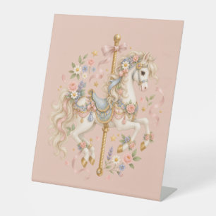 Magical Carousel Horse Floral Design Pedestal Sign