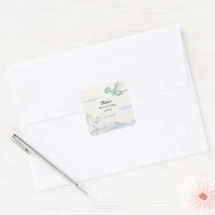 Magical Castle Cute Dragons Kids Birthday Square Sticker