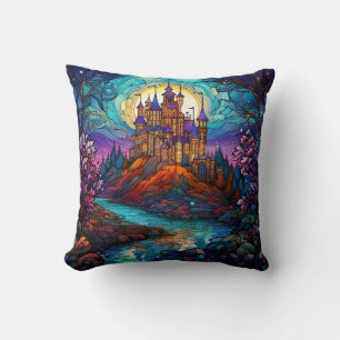 Magical Castle Stained Glass Throw Pillow