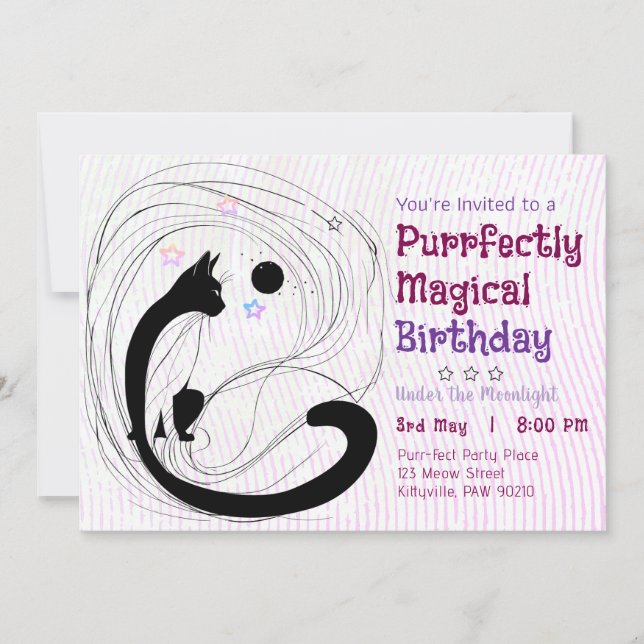 Magical Cat Moonlight Birthday Invitation (Front)