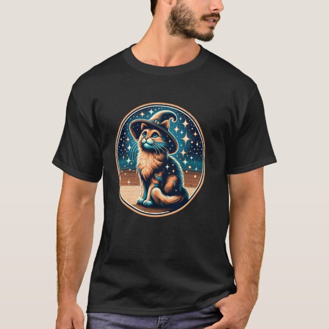 Magical Cat with Celestial Elements Art 3 T-Shirt (Front)