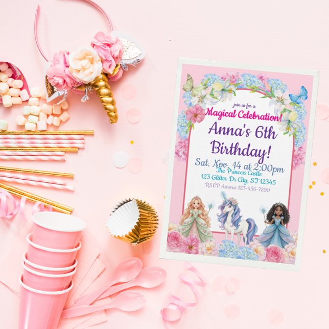 Magical Celebration Princess Unicorn Birthday Invitation (Creator Uploaded)