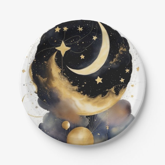 Magical Celestial Baby Shower Moon Stars Theme Paper Plate (Front)