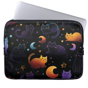 Magical Celestial Cat Pattern with Moons Laptop Sleeve