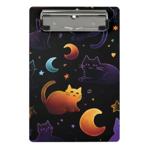 Magical Celestial Cat Pattern with Moons Mini Clipboard