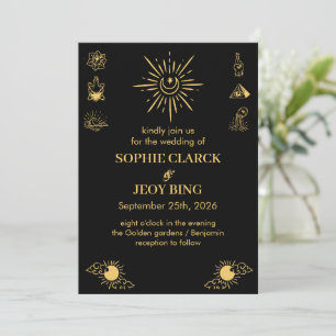 Magical Celestial Starry Night Black Wedding Invitation