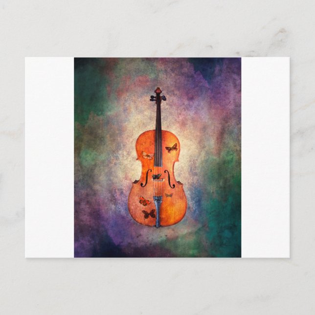 Magical cello with butterflies postcard (Front)