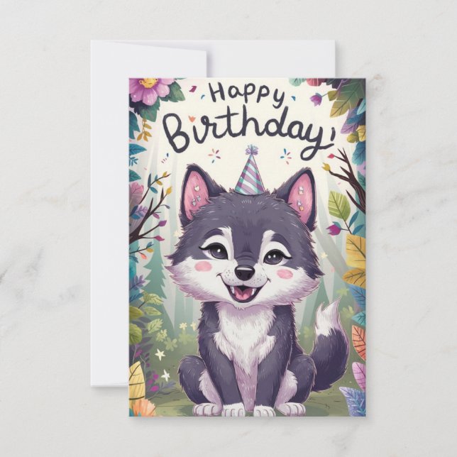 Magical Charming Wolf Digital Birthday  Card (Front)