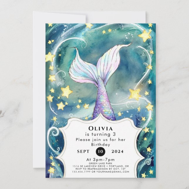 Magical Children's Mermaid Birthday Invitation (Front)