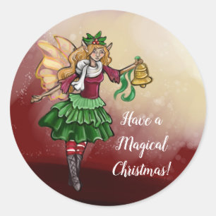 Magical Christmas Bell Fairy Classic Round Sticker