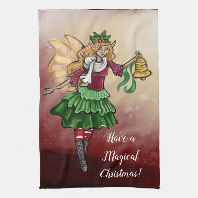 Magical Christmas Bell Fairy Kitchen Towel (Vertical)