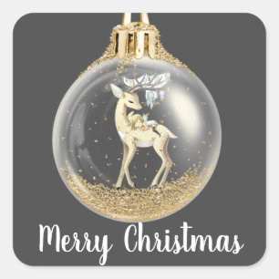 Magical Christmas Deer Scene Ornament Square Sticker