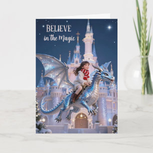 Magical Christmas Dragon Ride Card Youth Girl Xmas