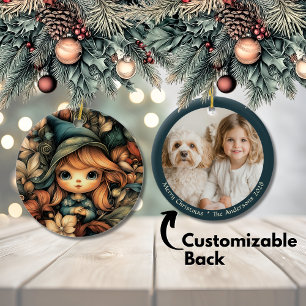 Magical Christmas Elf Customizable Ceramic Ornament