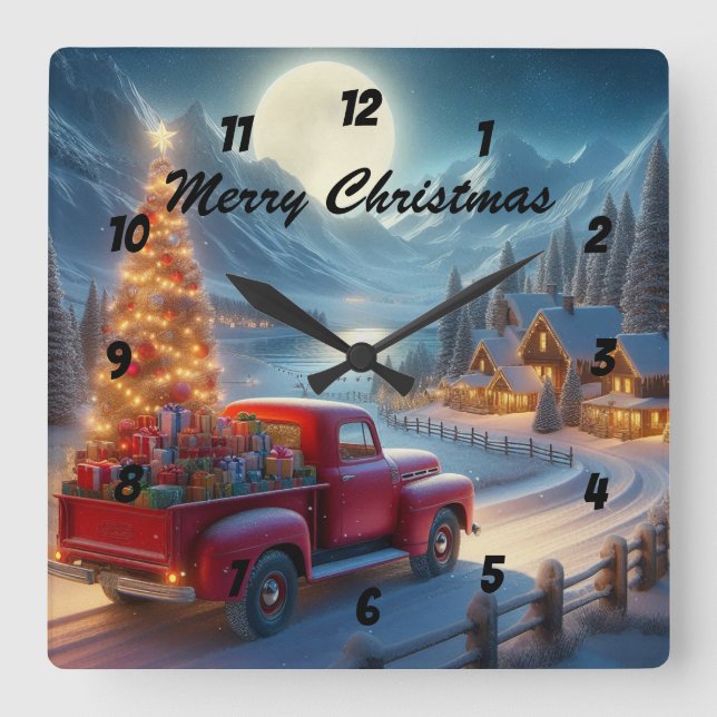 Magical Christmas Eve Delivery Square Wall Clock (Front)