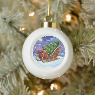 Magical Christmas Eve Sleigh Ride with Festive Ceramic Ball Christmas Ornament