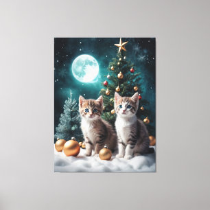 Magical Christmas Eve with Kittens by Tree  Canvas Print