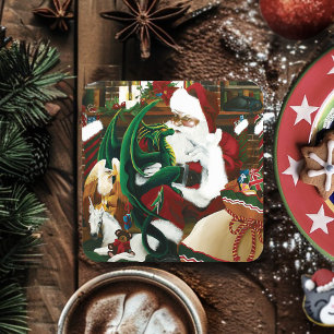 Magical Christmas Fantasy Santa Dragon Yule Cozy Coaster