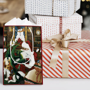 Magical Christmas Fantasy Santa Dragon Yule Cozy Medium Gift Bag