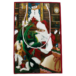 Magical Christmas Fantasy Santa Dragon Yule Cozy Medium Gift Bag