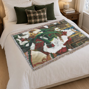 Magical Christmas Fantasy Santa Dragon Yule Cozy Throw Blanket